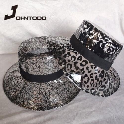 Womens Hat 2020 Summer Rainproof Hat Elegant Soft Plastic Transparent Hood Sun Visor Hat PVC Transparent Leopard Print Hat