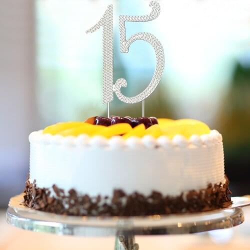 15 Cake Topper For 15th Birthday Party Or Anniversary Crystal Rhinestones Cake Decorative Topper Decor Birthday Party Supplies