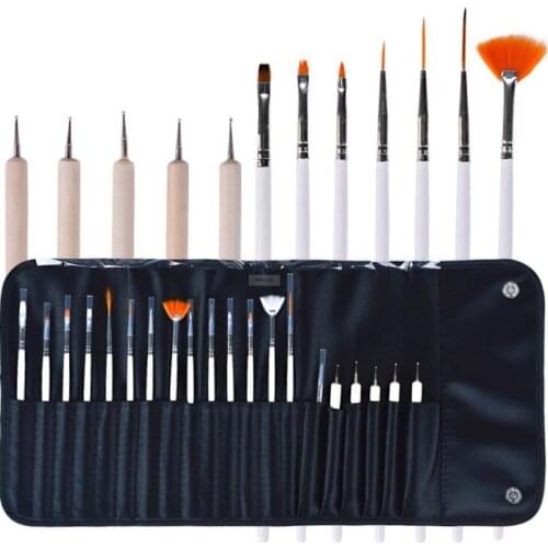 20pcs nail art brushes with bag nail UV gel brush dotting pen for manicure tools set brushes Draw Paint Design kit