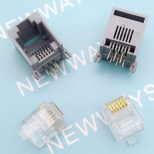 20Pcs/Lot Rj12 Telephone Socket 90 Degree 6Pin Female 623Pcb-6P6C And Crystal Head 6Pin Combination Packages