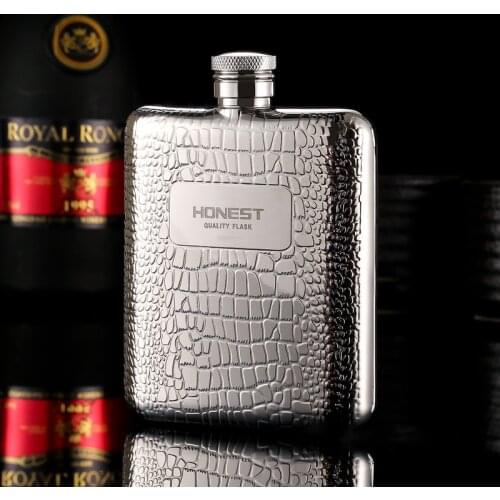 304 Food Grade Stainless Steel Hip Flask 6 Oz 170ml Relief Grass Crocodile Flask For Alcohol Whiskey Liquor Portable Wine Bottle