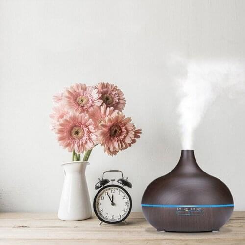 400ML Air Humidifier-Wood Ultrasonic Purify Air Water Oil Diffuser for Home Office LED Light Changes In Multiple Colors