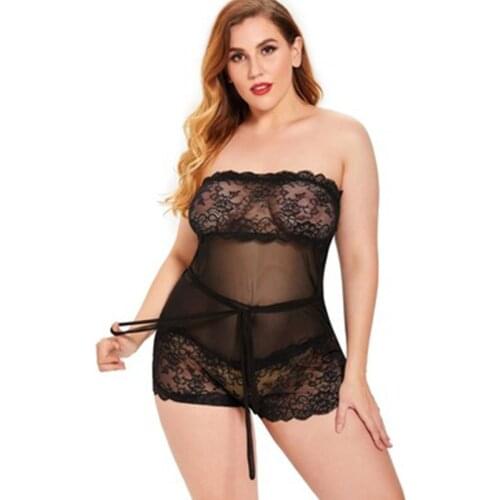 Big Size Lady Lace Lingerie 2 Pcs Matching Sets Sleeveless Breathable Hollow Out See-through Comfort Suit Night Home Wear XL-5XL