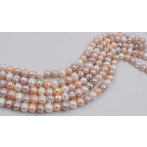 Loose beads white pink purple near round 7-8mm freshwater pearl 14inch for DIY jewelry making FPPJ wholesale