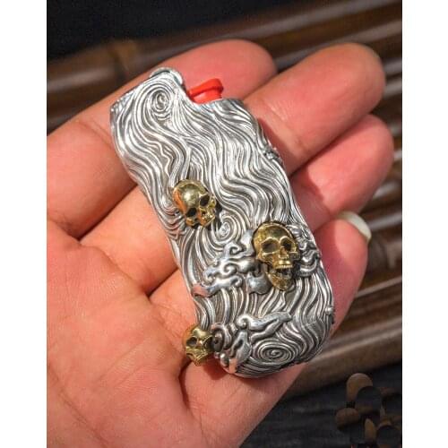 999 Sterling Thai Silver Mens lighter skull case handmade jewelry COOL