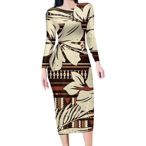 HYCOOL Women Dress Bodycon Polynesian Tribal Print Autumn Winter 2020 Elegent Femme Dresses Party Long Sleeve Clothes Casual