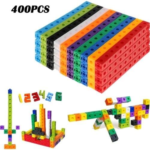 400PCS Graphics Mathlink Cubes Baby Geometric Counting Material Cubes Snap Blocks Stacking Cube Building Number Blocks for Kids
