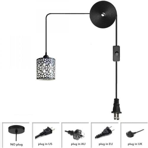 Wrought Iron Chandelier with Plug, Black Wrought Iron Round Lampshade Used for Kitchen Island EntranceHall,Staircase Chandeliers