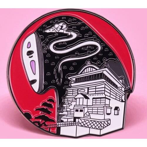 Kaonashi No Face Bathhouse Bath House Brooch Pins Enamel Metal Badges Lapel Pin Brooches Jackets Fashion Jewelry Accessories