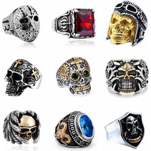 SECRET BOY Gothic Men Ring Jewelry Hip Hop Punk Skull Vintage Goth Rings Male Accessories Bijoux Anillos Hombre