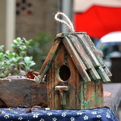 Natural Handmade Solid Shabby Brown Wooden Birdhouse Craft