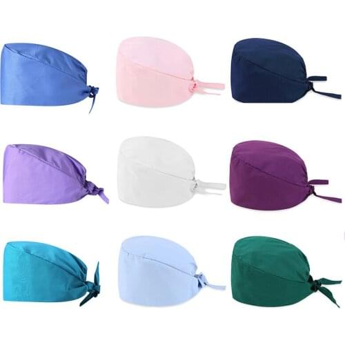 Solid Cotton Scrub Caps Bandage Adjustable Working Cap Dentist Uniforms Nursing Workwear Washable Hats Accessories Para Mascotas