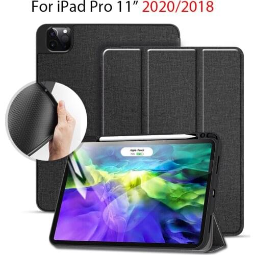 Tablet Case for iPad Pro 11 2020 with Pencil Holder Cover Case for iPad Pro 11" 2020/2018 funda capa Sleeve +screen protector