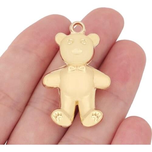 10 x Gold Color 3D Teddy Bear CCB Plastic Charms for Pendants Key Chain Jewelry Making Accessories 41x25mm