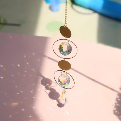 Moon Sun Wind Chimes Crystal Pendant Rainbow Chaser Crafts Wall Hanging Ornaments For Girl Room Decor