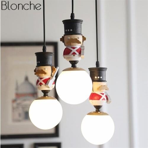 Nordic British Soldiers Pendant Lights Glass Ball Led Hanging Lamp Childrens Room Kids Bedroom Lighting Fixture Luminaire Decor