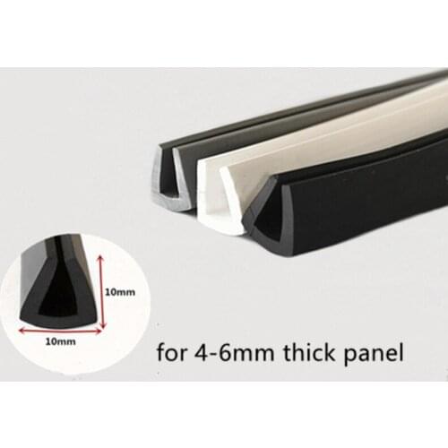 Rubber U Sealing Strip 10x10mm 6mm thick Glass Metal Car Wood Panel Board Flat Edge Encloser Shield White Gray Black