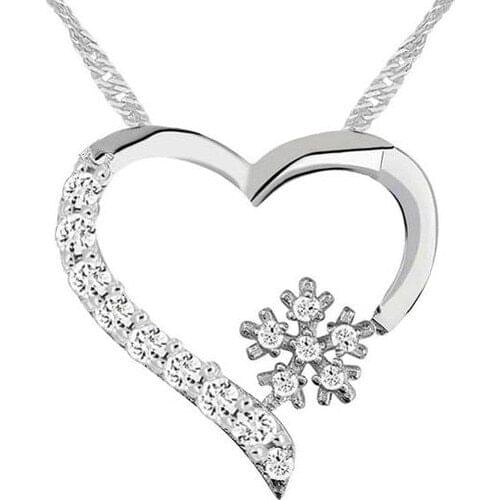 SERESSTORE 925 Sterling Snowflake Heart Women Silver Pendant Necklace Female jewelry Chain necklace women neck chain Choker
