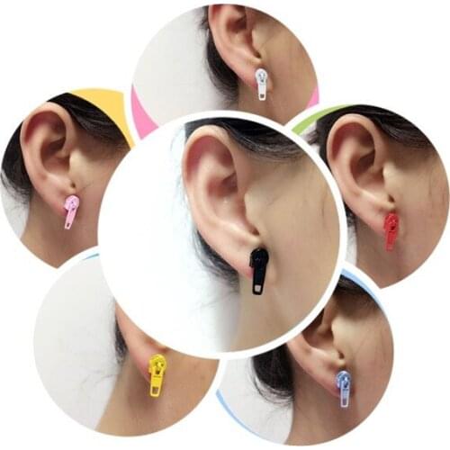 Mini Zipper Stud Earrings Small Plastic Zipper Head Punk Earring Ear Hole