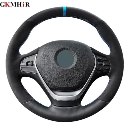 DIY Black Suede Genuine Leather Hand-stitched Car Steering Wheel Cover for BMW F20 F21 F22 F30 F23 F31 F34