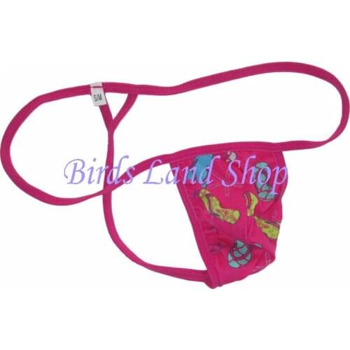 Mens String Pouch Thong Triangle T Back G799C Thong Sandals Rose Pink prints