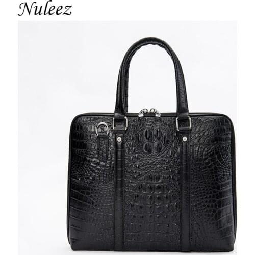 Nuleez mens bag busineeze handbag cowhide alligator-made briefcase luxury Europe and America style cross-body 2018 promotion