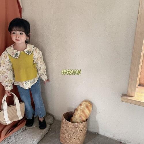 Princess Vintage girls shirt Korean Lapel fresh broken flower autumn doll collar long sleeve top kids clothing