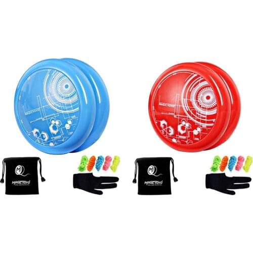 MAGICYOYO 2 Pcs D3-DAWN Star Pattern ABS Professional Yoyo Ball Spin Classic Toys for Kids Red & Blue