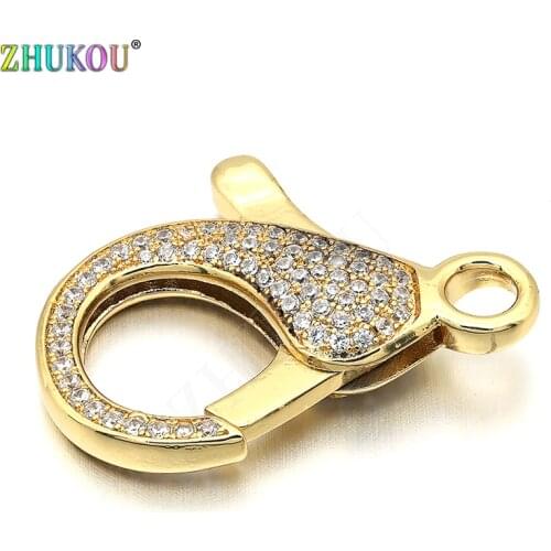 21*31mm Brass Cubic Zirconia Lobster Clasps Hooks DIY Jewelry Findings Accessories, Mixed Color, Hole: 4mm, Model: VK56