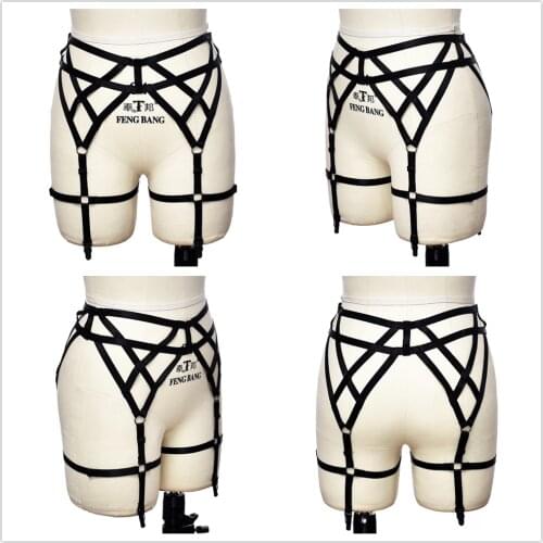 Women Body Harness Goth Black Bondage Leg Stockings Garter Belt Cage Fetish Sexy Lingerie Rave Wear Pole Dance Harness Garters