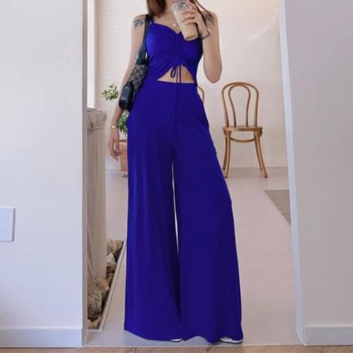 2021 Sexy Women V Neck Knitted Tracksuit Sleeveless Short Tops And Wide Leg Loose Pant Two Piece Set Outfits