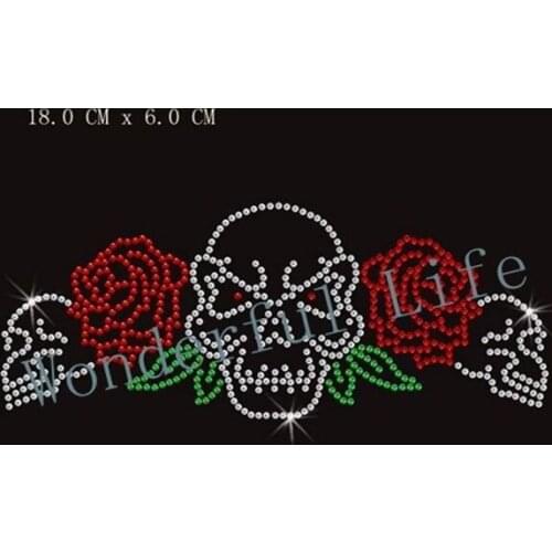 1PCS new hotfix motif rhinestone Heat transfer rhinestone nice skull with flower transfer for Tshirt