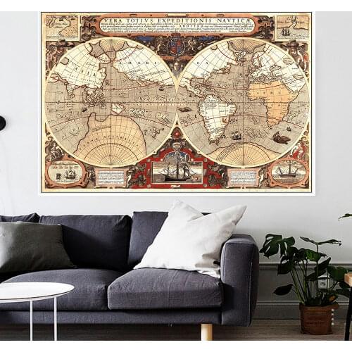 Poster Vintage decoration Student school stylistic teaching atlas Science fiction movie treasure Non-woven map