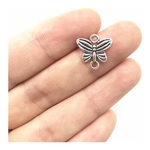 30 Pcs/lot Vintage Antique Silver Butterfly Double Rings Butterfly Charms Connector for Making Bracelet Anklet Jewelry Diy