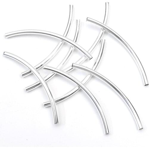 50pcs 3x50mm Silver Curved Tube Spacer Beads Connectors Jewelry Findings For Bracelets Necklace Diy Jewelry Making Accessories