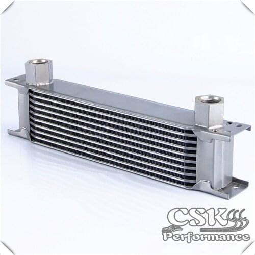 AN10 Female 10 Row Universal Oil Cooler 330 X 70 X 51mm 7/8-14 Threads Silver