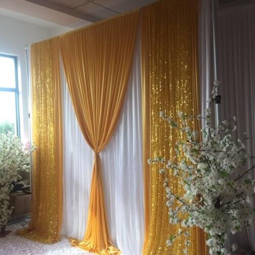 Free shipping 3m H x3mW white curtain with gold ice silk sequin drape backdrop wedding party decoration