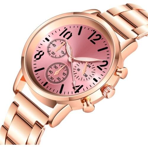 New Women Watches Luxury 3-Eyes Rosy Gold Luminous Quartz Watch Women Stainless Steel Watches Relogio Feminino Ladies Wristwatch