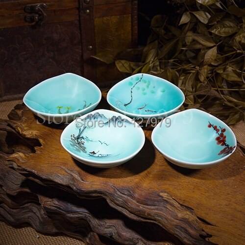 Pure hand-painted cup Celadon ware tea cup porcelain ceramic teacup 4pcs / set