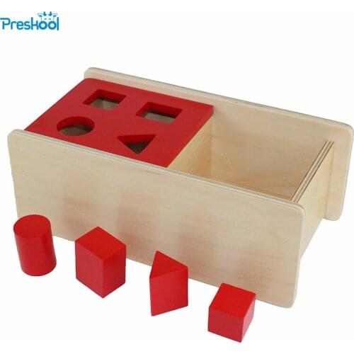 Montessori infant Toy Box With Flip Lid 4 Shapes Wood Learning Educational Preschool Training Brinquedos Juguets 24 months