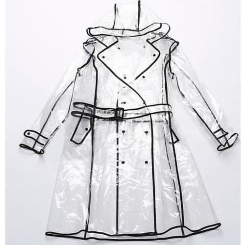 Jacket Raincoat Runway Black Women Girls Rain Coat EVA Ladies Windproof Clear Vinyl Hoodie Full transparent color covered adult