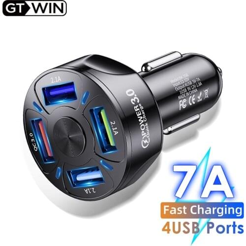 GTWIN 4 Port Car USB Charger Quick Charge 3.0 4.0 Universal 7A Fast Charging QC3.0 QC4.0 Phone Charger for iPhone Xiaomi In Car