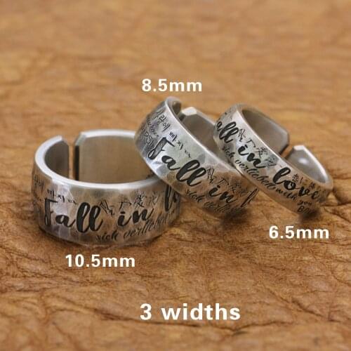 999 Pure Silver Fall in love 10 Language Engraveing Customize Couple Ring 9Y020