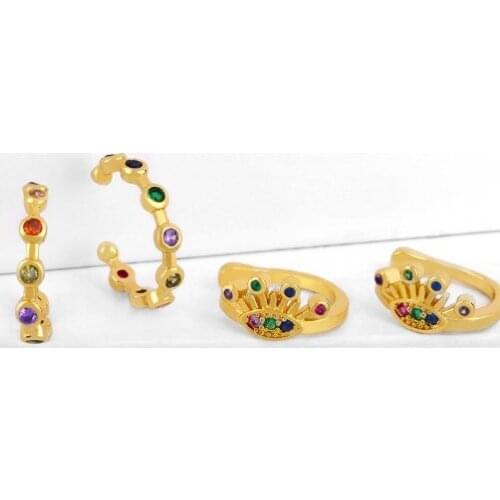 Crown multicolor Brass micro pave cz zircon cubic zirconia Ear clip cuff Earrings no piercing copper gold plated crystal uij3