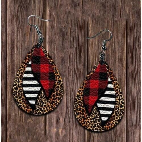 European American Creative Leather Earrings Multi-layer Water Drop Leopard Pattern Stripe S-shaped Double-sided Leather Earrings