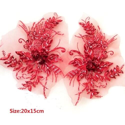 2 piece Colors Beaded 3D Lace Appliques with flowers high delicate Pearl Embroidered Lace Appliques Trims Clothing DIY
