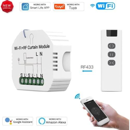 Tuya WiFi RF Curtain Switch Module Roller Blind Shutter Electric Motor Wireless Remote Work with Google Home Alexa Voice Control