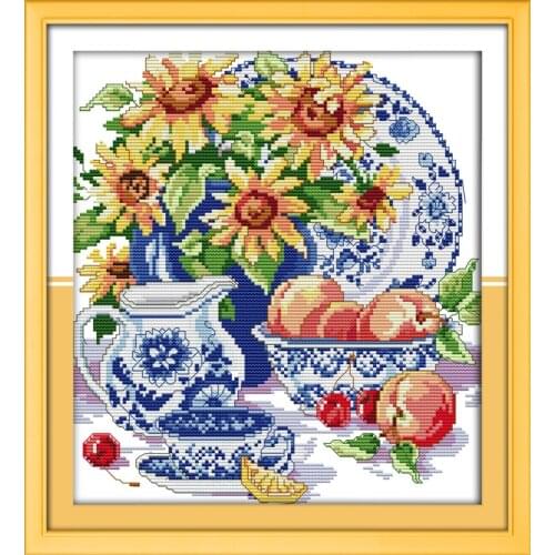 Celadon sunflower cross stitch kit cartoon 14ct 11ct count print canvas stitching embroidery DIY handmade needlework
