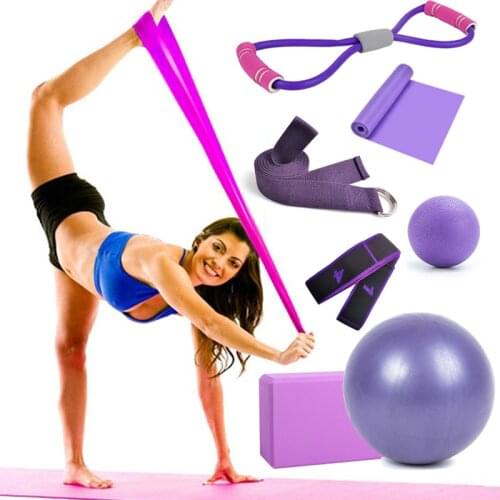 7 Pieces Sets For Fitness Trainning Exercise Gym Accessories Yoga Resistance Bands Pilates Ball Home Block Brick Drop Ship