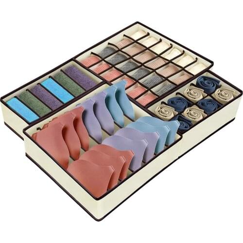 Underwear Sock Drawer Closet Organizer Beige Fabric Foldable Storage Boxes Draw Organizers Divider For Panties Bra Socks Belts